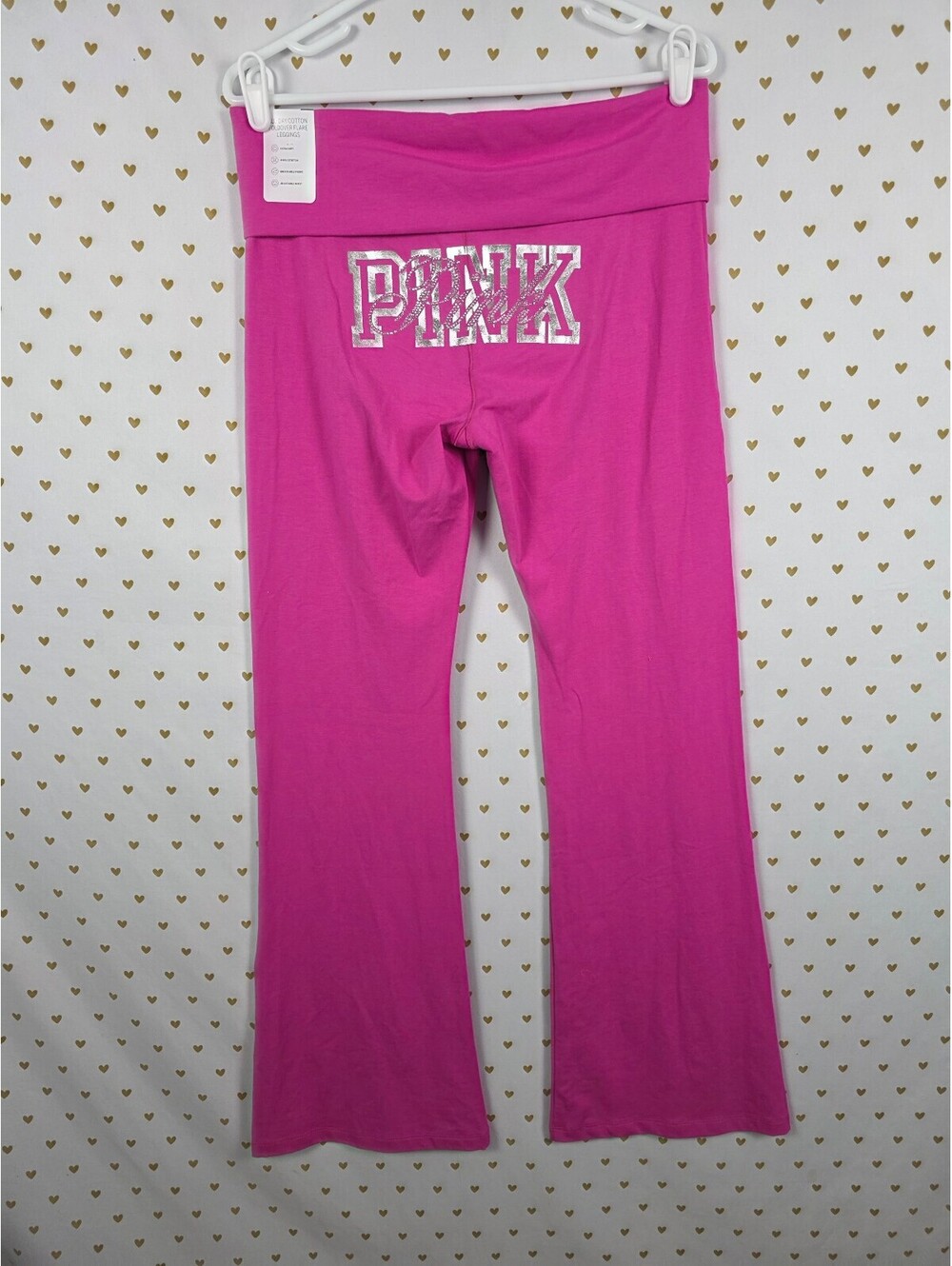 Victorias Secret PINK NEW NWT Foldover Bling Cotton Flare Yoga Pants Large